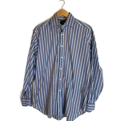 Tailorbyrd Button Shirt Mens L Striped 100% Cotton Long Sleeve Blue Orange - Image 1 of 4
