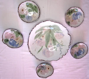 Keramik handbemalt bunte Blumen Salatschüssel Set gezackter Rand - Bild 1 von 5