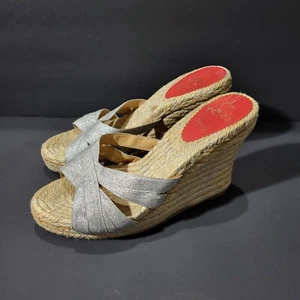 Christian Louboutin Wedge Espadrille Silver Sandals Size 40 EU/ 9 US - Picture 1 of 16