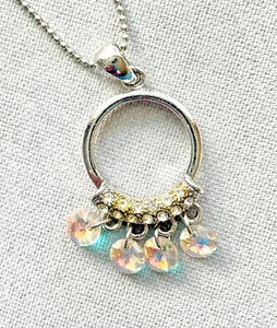 15” SILVER TONE CHAIN NECKLACE WITH RING PENDANT RHINESTONE CRYSTAL ACCENTS - Picture 1 of 6