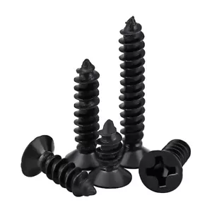 M1,1.2,1.4,2-3mm PHILLIPS COUNTERSUNK SELF TAPPING SCREWS WOOD SCREW STEEL BLACK - Picture 1 of 5