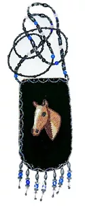Beaded Horse Credit Card Holder Crossbody Bag Pouch Black Velvet Wall Pocket - Picture 1 of 5