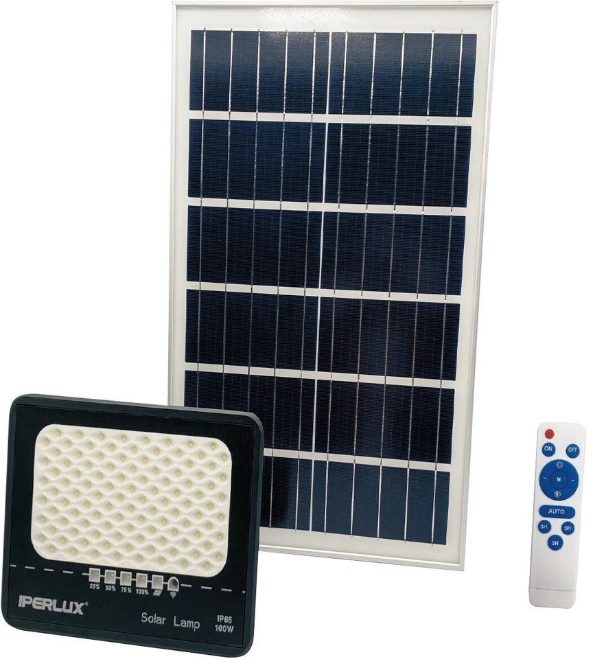 IPERLUX LED PROIETTORE 100W 6500K IP65 + PANN. SOLARE 2000lm NERO - Immagine 1 di 1