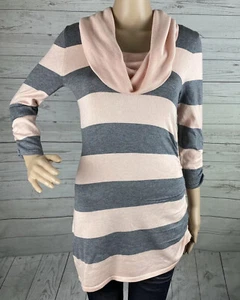 It's Our Time Tunika Pullover Junior Small rosa grau gestreift Wasserfallausschnitt Seitenreißverschluss - Bild 1 von 12