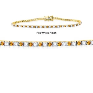 Lab Grown Diamond & Genuine Citrine 14K Solid Yellow Gold Tennis Bracelet 3Ct - Picture 1 of 6