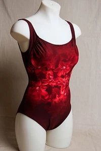 Burgundy Red Floral One-Piece Swimsuit with Adjustable Strap Back Sz M - Picture 1 of 9