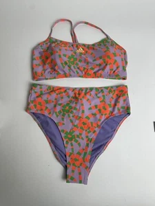 Adidas x Farm Rio Collaboration Two Piece High Waist Swimsuit Purple Glow XL NWT - Picture 1 of 6