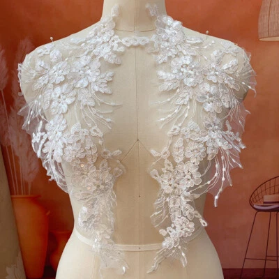 1 Pair Mesh Sequin Embroidered Patches Wedding Dress Clothing Chest Sewing DIY - Image 1 of 4