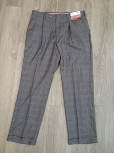Pantalones de vestir Louis Raphael Rosso 34x30 grises plisados a cuadros calce clásico golf nuevos con etiquetas A8 - Imagen 1 de 6