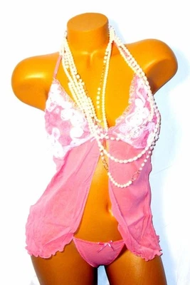 全新 2 件 Leg Avenue 网眼玫瑰娃娃含丁字裤 - 全新带盒 — 第 1/4 张图片