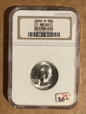 1946-S WASHINGTON QUARTER NGC MS65. - Image 1 of 2