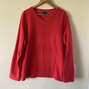 Lands’ End Women’s Red V Neck Fleece Pullover- Size XL- Polartec Aircore 100 - Picture 1 of 5