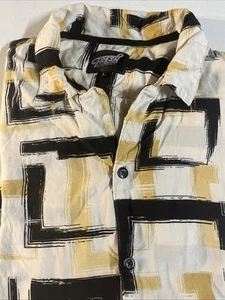 Camicia stile Fresh Prints of Bel Air L bottoni manica corta nero oro bianco anni 90 - Foto 1 di 8