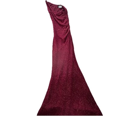 City Triangles Vtg 90s Sparkle Ruched One Shoulder Maxi Gown Dress Size Large - Image 1 of 4