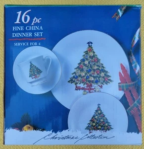 16 Piece Sea Gull Fine China Holiday Christmas Tree Service For 4 - Picture 1 of 6