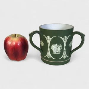 19th C. Wedgwood Green Jasperware Three-Handled Mug - Picture 1 of 9