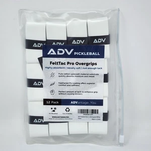 ADV Pickleball Overgrip Tape FeltTac Pro Overgrips in White (12 Pack) - Picture 1 of 4