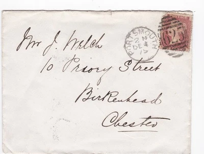1875 QV 1d PENNY RED STAMP PLATE157 FAULT ON PORTSMOUTH COVER TO CHESTER - Image 1 of 3
