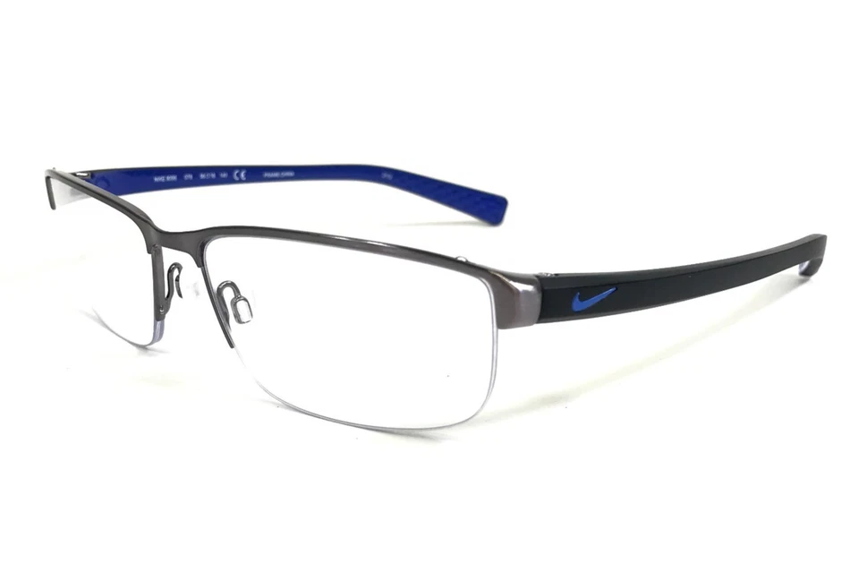 Monturas de gafas Nike 8098 078 cepillado Gunmetal negro azul medio borde 56-16-140 Foto 1 de 4