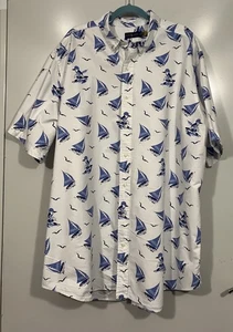 Polo Bear Ralph Lauren Shirt Men’s 3XLT XXXL Tall White Blue Sailboat AOP Button - Picture 1 of 14