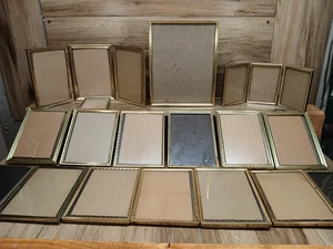 Lot of 17 Vintage Brass Gold Ornate Metal Picture Frames Including 2 Tri Folds - Picture 1 of 24