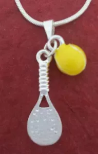 Tennis Racquet and Ball Necklace charm pendant and chain Racket jewellery - Picture 1 of 2