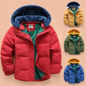Kids Boys Winter Coat Detachable Hat Puffer Windbreaker Warm Cotton Jacket Parka - Picture 1 of 27