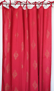 Hand block printed curtain - Red with gold print - cotton - 47"w x 92" l
