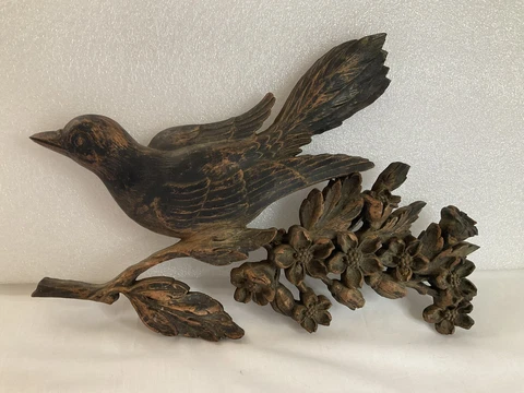 Vintage Syroco Wall Plaque Bird Dogwood Branch Coppercraft Gild 1967 Label 13” Cover