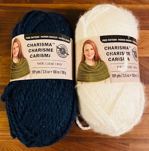 Lot of 2 Loops & Threads Charisma 109 yds / 3.5 oz ~ Dark Blue & White - Picture 1 of 2