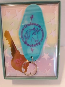 "Unicorn Society" Retro Key Chain by Molly & Rex Teal Blue Purple Keyring NEW - Picture 1 of 6