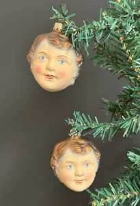 Decorazione Natalizia 3" Testa Vetro Soffiato Ragazzo Ragazza Germania Ks Vintage Lotto 2 - Foto 1 di 14