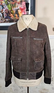 Koro Vintage Giacca Pelle di Pecora Donna Grande Lana Shearling Bomber Marrone - Foto 1 di 18