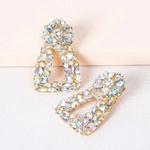 Square Triangles Earrings Bohemian Crystals Embellishments Raised Detailing - Picture 1 of 10