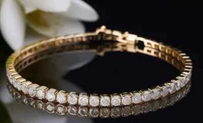 Women Tennis 7.5" Bracelet 11Ct Round Lab Created Diamond 14K Yellow Gold Plated - Image 1 of 4