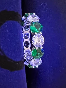 Nadri Green Swarovski 925 Silver 14K White Plate Rings 6" $180 #30 - Picture 1 of 4