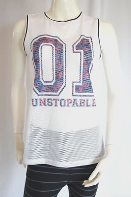 NEW LORNA JANE Varsity Sport TANK TOP Excel GYM YOGA Breathable Woman Sz S WHITE - Image 1 of 4