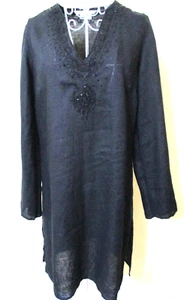 Zara women's black linen beaded embroidered long sleeve kaftan size M - Picture 1 of 7