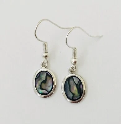 Natural  Oval  Paua  Abalone  Shell  Dangle Earrings  NEW - Image 1 of 3
