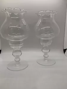 Juego de 2 portavelas vintage de vidrio esmerilado transparente grabado 2 piezas para huracán - Imagen 1 de 10