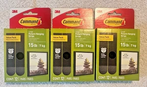 ✔ 3 Packs 3M Command 12 LARGE Hanging Strip Value Packs holds 15 lbs (36 pairs ) - Picture 1 of 3