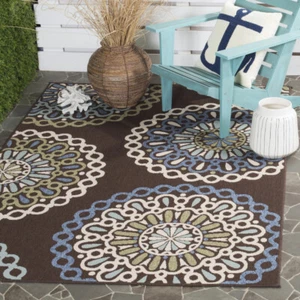 SAFAVIEH Outdoor VER092-0625 Veranda Chocolate / Blue Rug - Picture 1 of 31