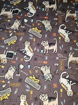 100% Cotton Keyboard Cats Teresa Magnuson Clothworks Gray Fabric FQ Fat Quarter - Image 1 of 2