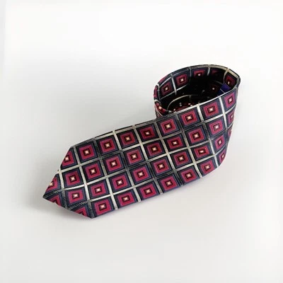 Corbata Roberto Villini Couture hecha a mano 100 % seda para hombre borgoña azul marino abstracta Foto 1 de 4