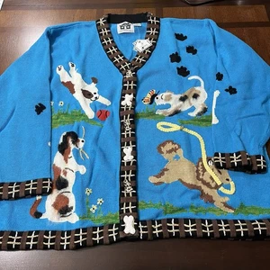 Maglione STORYBOOK KNITS vintage nuovo con etichette donna donna 3XL cardigan cane cucciolo carino - Foto 1 di 9
