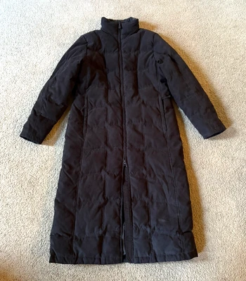 L.L.Bean Women's Black Microsuede Long Down Fill Puffer Coat - Size Medium - Image 1 of 4