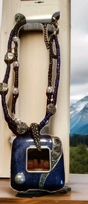 Laura Ashley темно синий эмаль и стразы подвеска ожерелье с подписью новый с Ярлыками - Изображение 1 из 4