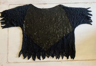 Blusa corta Sweet Lo 100 % seda con cuentas vintage delicada Foto 1 de 4