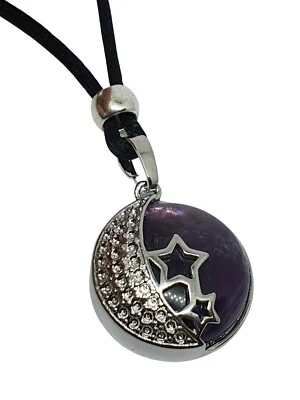 Amethyst Moon Star Necklace Pendant Celestial Protection Gemstone Beaded Corded - Image 1 of 4