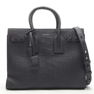 SAINT LAURENT Small Sac De Jour matte black stamped croc tote bag - Image 1 of 4